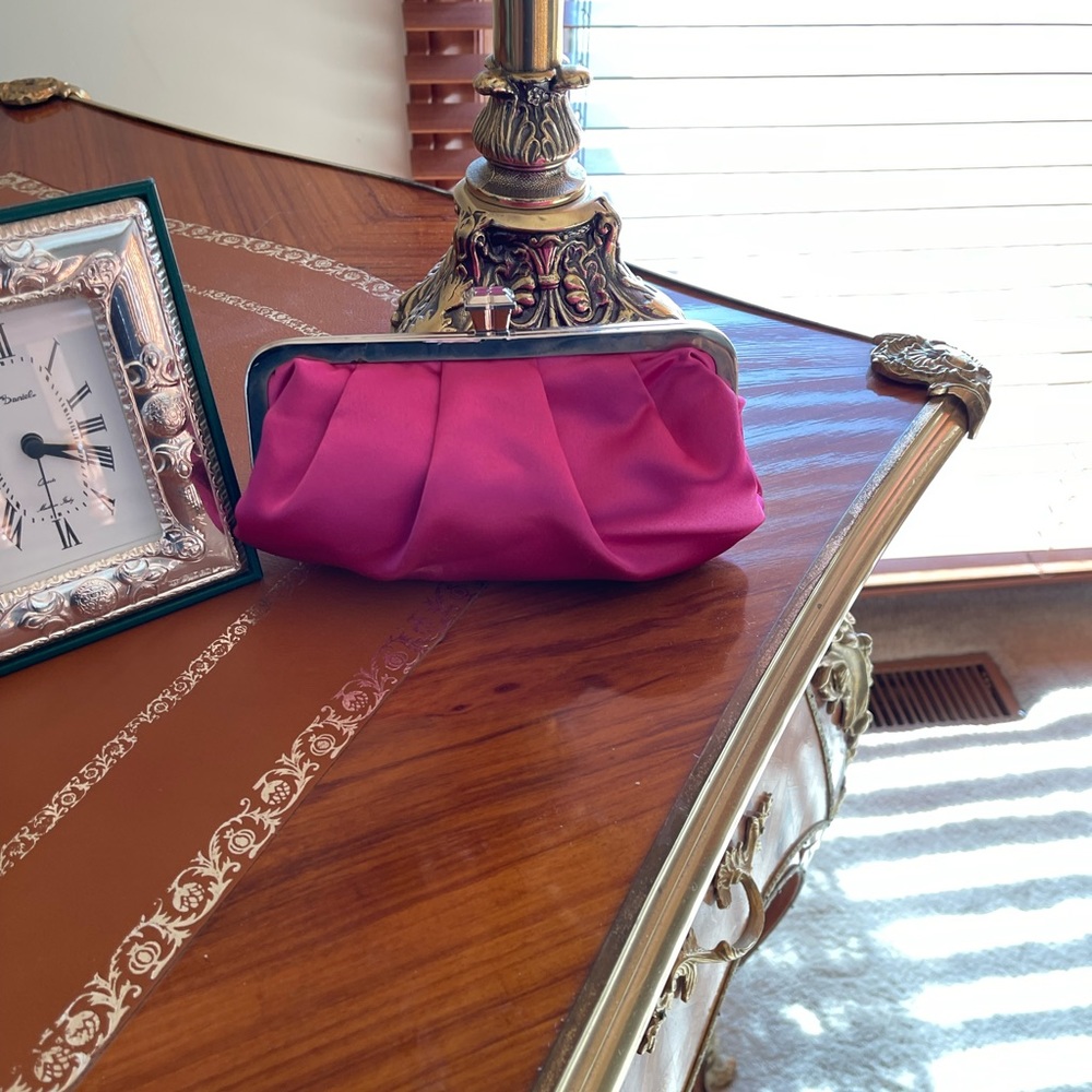 Hot pink satin clutch